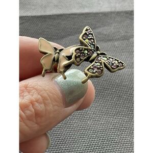 Vintage Guess Enamel & Rhinestone Butterfly Ring Size 7 Gold Tone